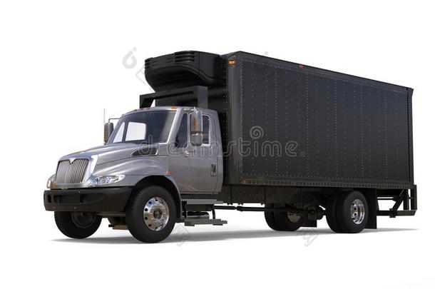 银冰箱货车和黑的拖车