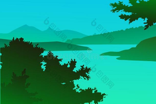 矢量绿色的风景和山-为卡片,背景,波黑