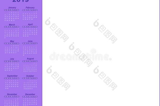 矢量紫罗兰日历2019<strong>左边</strong>的