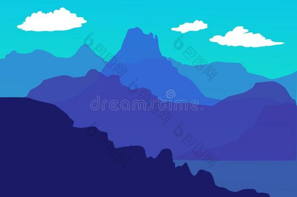 矢量蓝色风景和山