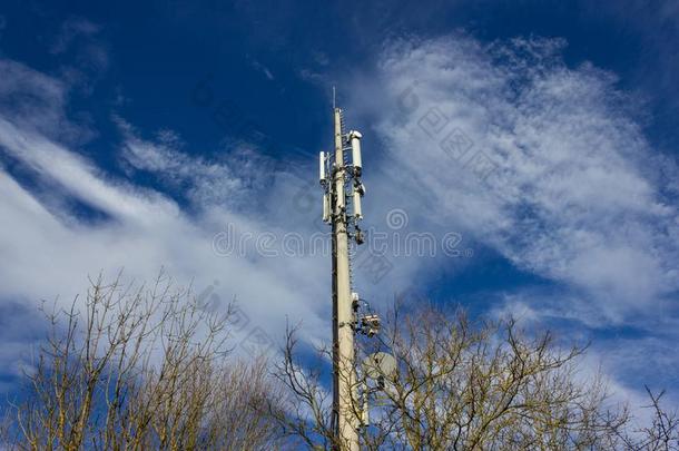 蜂窝式便携无线电话广播广播向12月和煦的：照到阳光的蓝色天