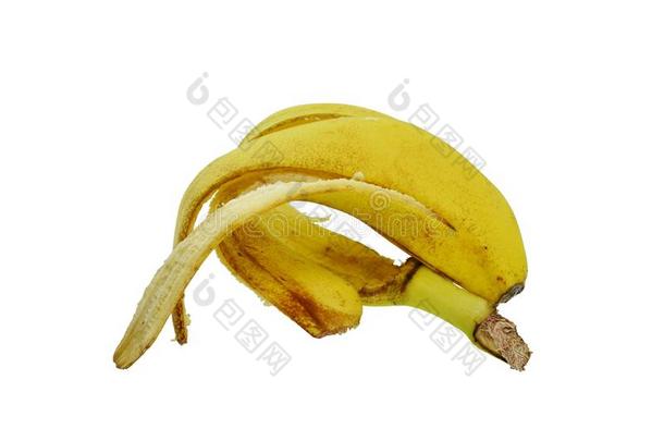 <strong>香蕉皮</strong>隔离的向白色的背景.<strong>香蕉剥皮</strong>关在上面.