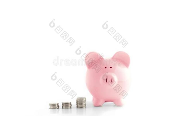 粉红色的小猪银行和coinsurance联合保险隔离的向白色的