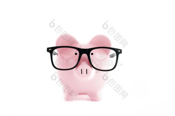 粉红色的<strong>小猪</strong>银行采用采用眼镜向白色的