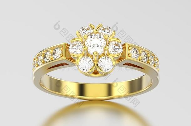 3英语字母表中的第四个字母说明黄色的金装饰的花钻石戒指