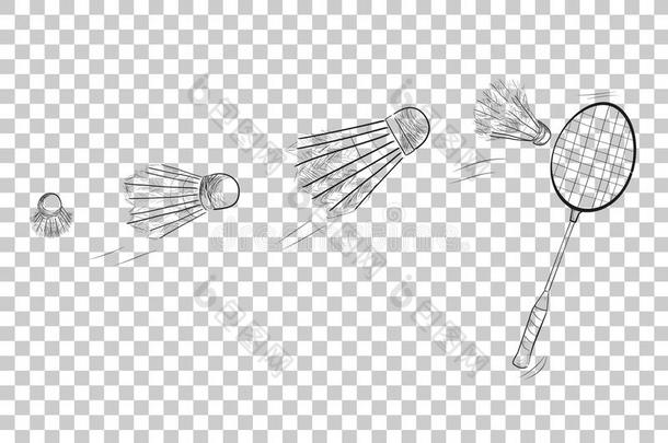 简单的黑的草图关于羽毛球球拍和快的活动的航天飞机