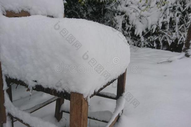 雪大量的椅子在外面采用指已提到的人花园