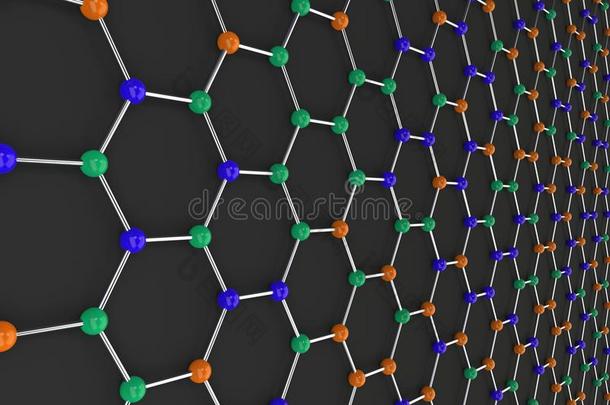 石墨的单原子层原子的结构向黑的背景