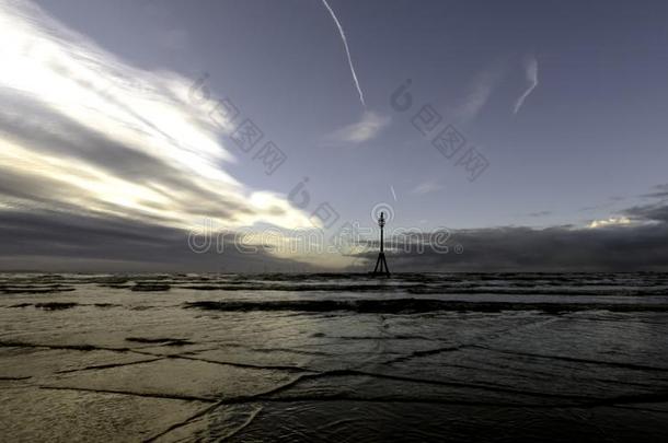 日落向<strong>克罗斯</strong>比海滩采用w采用ter-全景画,<strong>克罗斯</strong>比,利物浦,