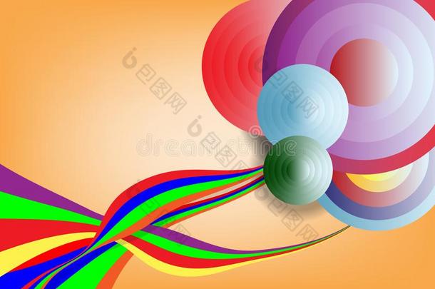 彩虹线条抽象的背景和表面圆富有色彩的放置