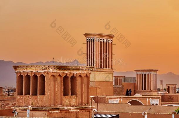 塔浴缸用过的为自然的空气流<strong>通关</strong>于建筑物,亚兹德,Iran伊朗