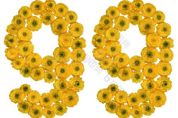 阿拉伯的数词<strong>99</strong>,num.九十num.九,从黄色的花关于毛茛