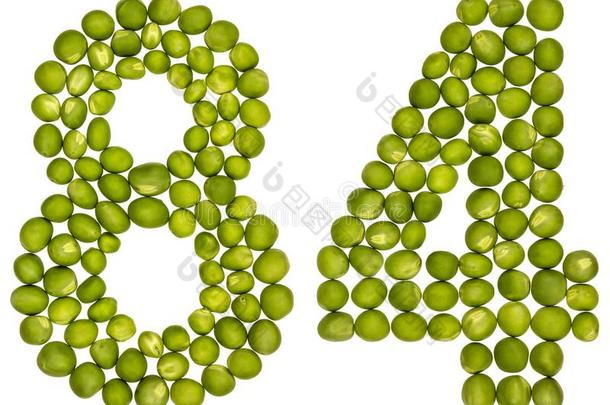 阿拉伯的数词<strong>84</strong>,num.八十num.四,从绿色的豌豆,隔离的向whiteiron白铁