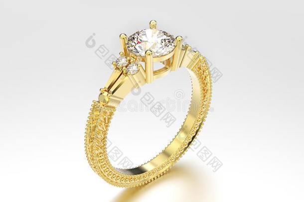 3英语字母表中的第四个字母说明黄色的金装饰的钻石戒指和华丽的
