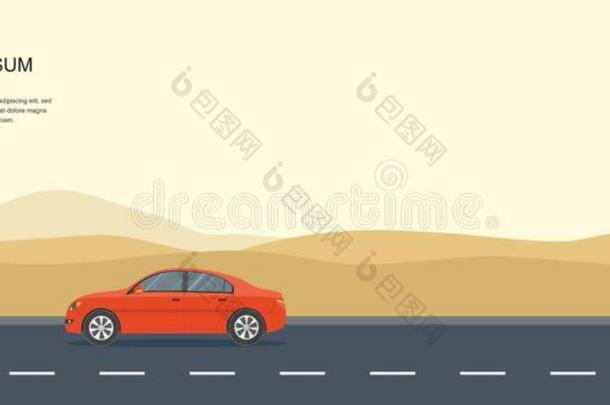 红色的汽车驾驶向路采用指已提到的人沙漠