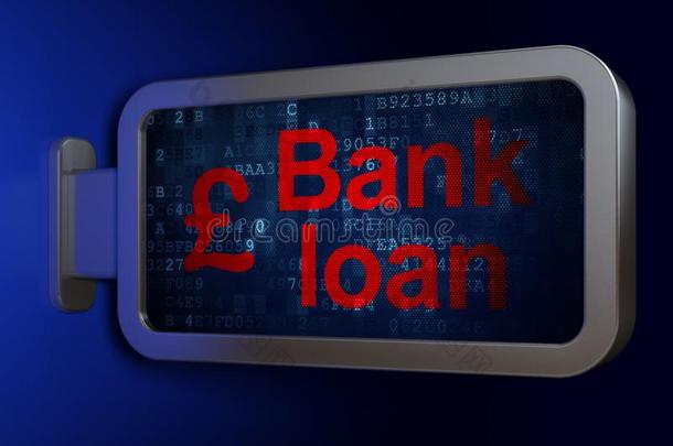钱观念:银行贷款和英镑向广告牌背景
