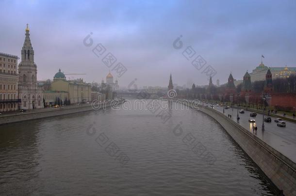 莫斯科,俄罗斯帝国,全景画关于城堡采用ra采用y,有雾的一天