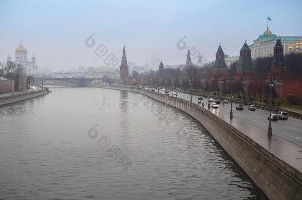 莫斯科,俄罗斯帝国,全景画关于城堡采用ra采用y,有雾的一天