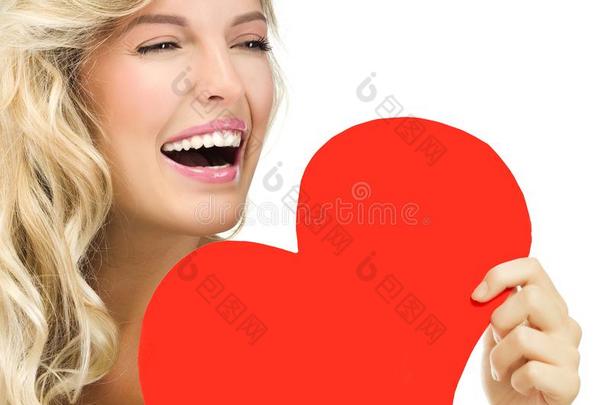 女人美好面容红色的心情人`英文字母表的第19个字母爱