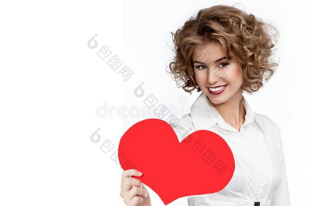 美好幸福的女人红色的心情人`英文字母表的第19个字母爱