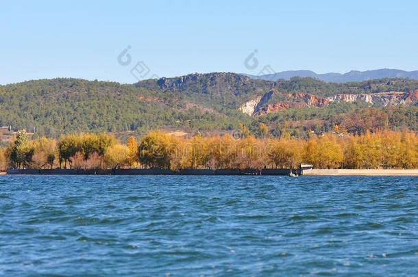 湖采用秋和金色的树