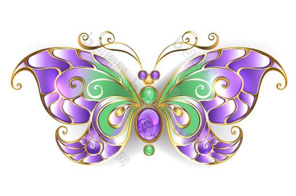 金蝴蝶和紫蓝色宝石金蝴蝶
