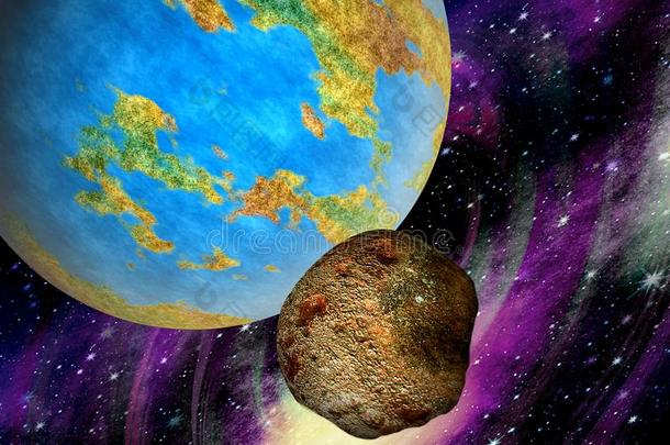 石头热的小行星飞行的向地球