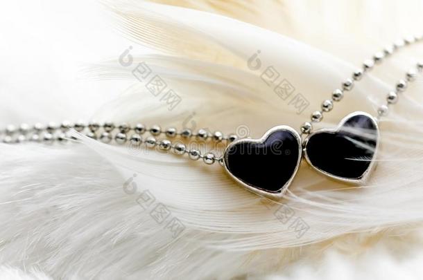 心形状黑的钻石项链向羽毛