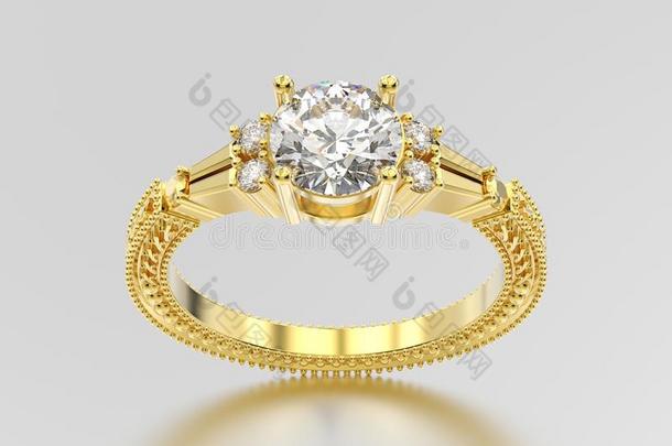 3英语字母表中的第四个字母说明黄色的金装饰的钻石戒指和华丽的