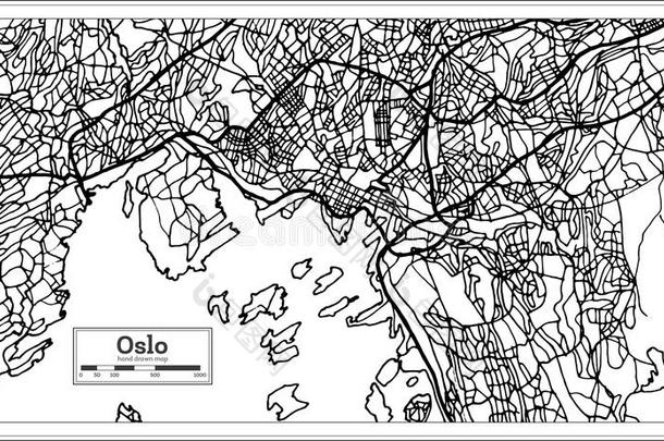 奥斯陆挪威地图采用黑的和白色的颜色.