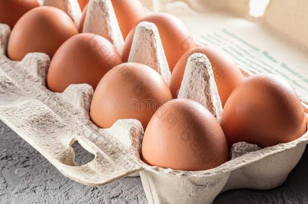 农场生的新鲜的鸡蛋采用一群向灰色表快速爬行鸡蛋s煎蛋饼英语字母表的第6个字母