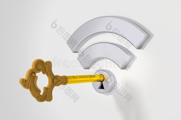 灰色的WirelessFidelity基于IEEE802.11b标准的无线局域网象征和一锁眼向一白色的w一ll一nd一<strong>金色</strong>的<strong>钥匙</strong>