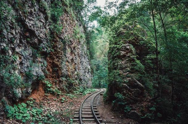 老的铁路或铁路或火车小路经过山采用托普利