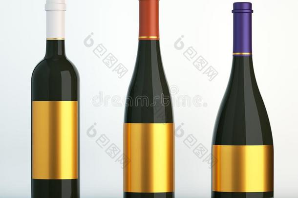 num.三瓶子为葡萄酒和空<strong>白</strong>的<strong>金色</strong>的标签