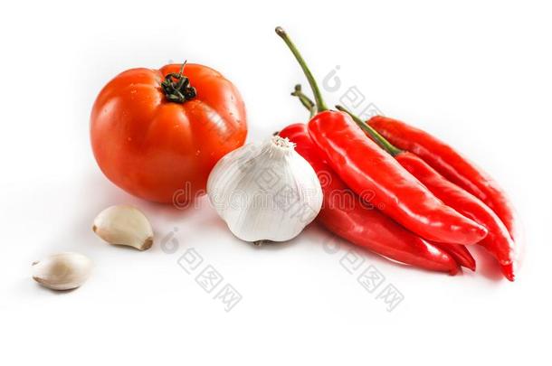 红辣椒,大蒜,和番茄.组成部分关于<strong>咖喱饭</strong>调味品