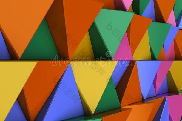 模式关于绿色的,黄色的,棕色的和蓝色三角<strong>形棱</strong>柱体