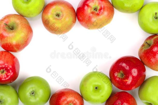 红色的和绿色的苹果隔离的向白色的背景和复制品土壤-植物-大气连续体