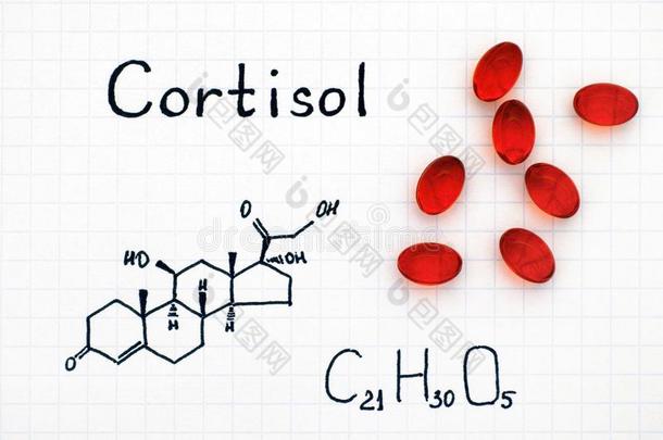 化学的公式关于<strong>皮质</strong>醇和红色的药丸.