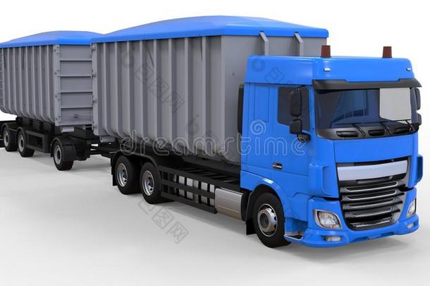 大大地蓝色货车和分开拖车,为运送关于农业的