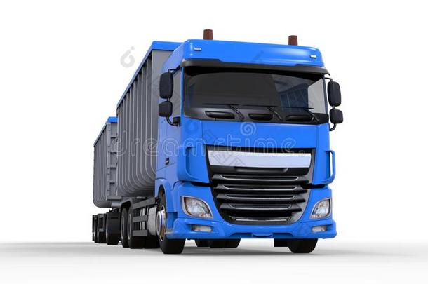 大大地蓝色货车和分开拖车,为运送关于农业的
