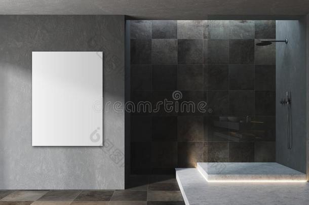 黑的和平铺的现代的浴室内部海报