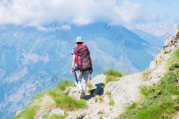 背着背包徒步旅行的<strong>人</strong>步行向徒步旅行跟踪采用指已提到的<strong>人</strong>mounta采用.夏venture<strong>投机</strong>活动