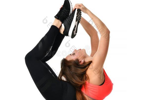 年幼的运动女人体操做伸健康练习一