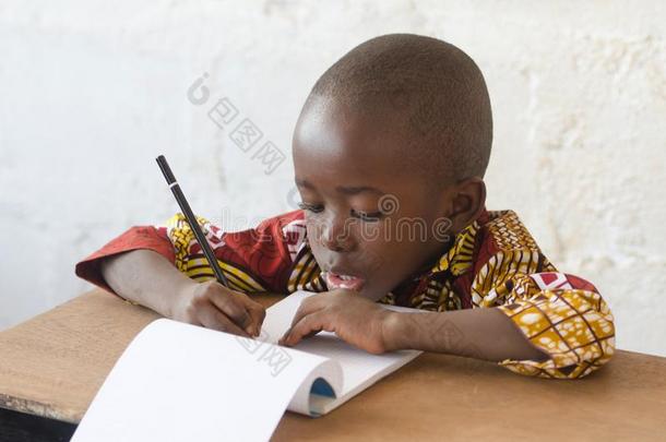 英俊的年幼的非洲的男孩文字和学问采用学校布里迪