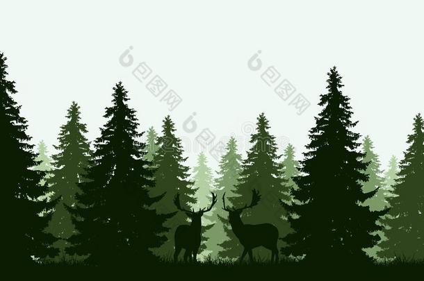 绿色的深的森林和两个鹿-矢量
