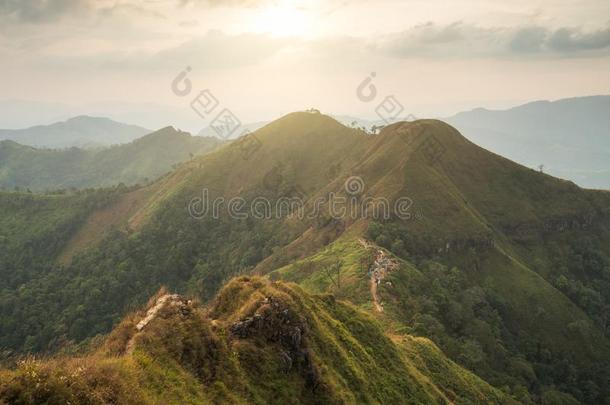 山<strong>青稞</strong>酒部落山在日落,皮带山、岭、峰法姆N在ional公园