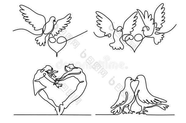 放置连续的飞行的两个鸽子和心标识