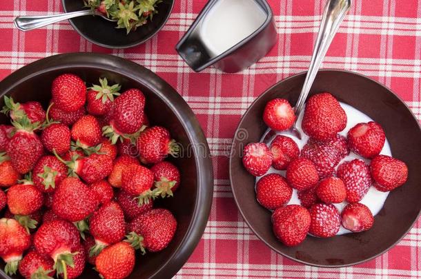 盘子关于草莓和奶