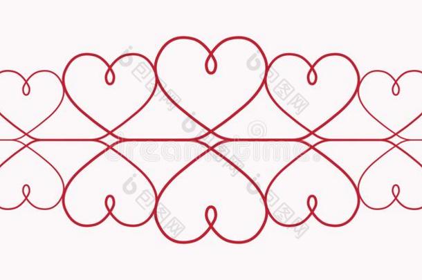 模式心num.一连续的线条绘画关于红色的心向极少的量