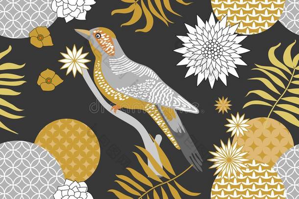 金色的和银花的模式和鸟采用指已提到的人花园.M采用im